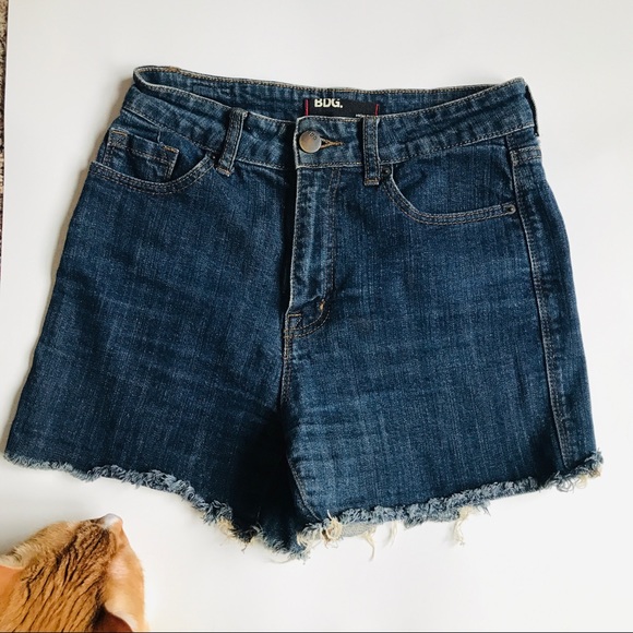 BDG Urban Outfitters Dark Wash High Rise Raw Hem Jean Shorts - Picture 3 of 7